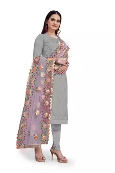 Grey embroidered chanderi salwar