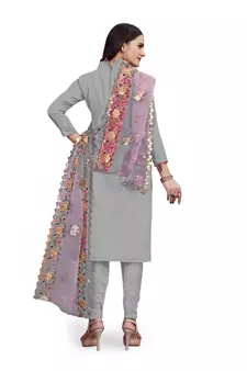 Grey embroidered chanderi salwar