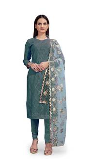 Navy-blue embroidered chanderi salwar