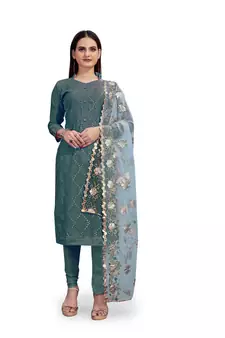 Navy-blue embroidered chanderi salwar