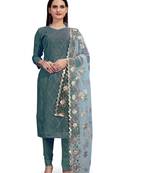Navy-blue embroidered chanderi salwar
