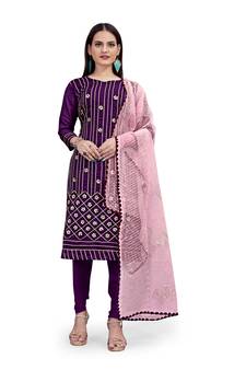Purple embroidered chanderi salwar