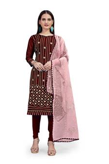 Maroon embroidered chanderi salwar
