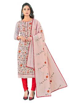 Light-peach embroidered chanderi salwar