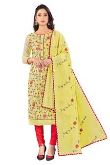 Light-yellow embroidered chanderi salwar
