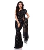 Black hand woven bengal handloom saree with blouse