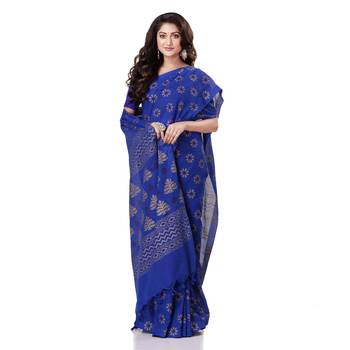 Blue hand woven bengal handloom saree with blouse 1