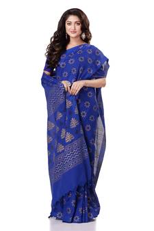 Blue hand woven bengal handloom saree with blouse