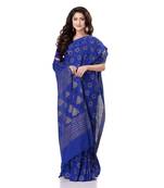 Blue hand woven bengal handloom saree with blouse