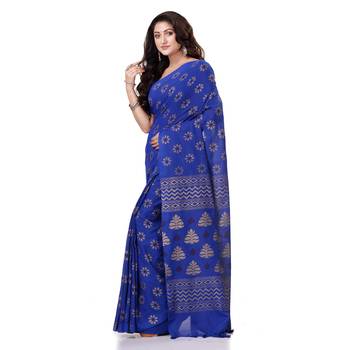 Blue hand woven bengal handloom saree with blouse 2