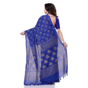 Blue hand woven bengal handloom saree with blouse 3