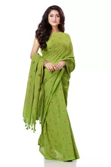 Green hand woven bengal handloom saree with blouse