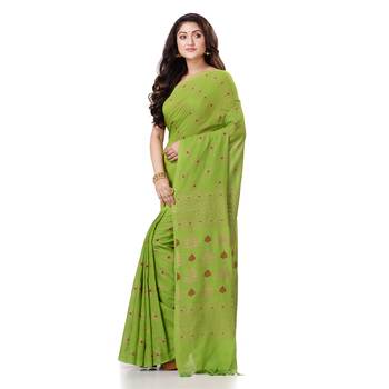 Green hand woven bengal handloom saree with blouse 2