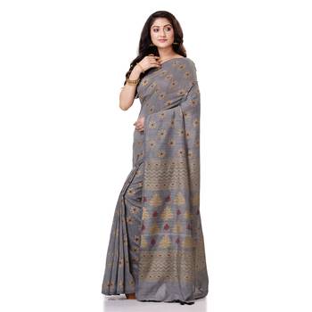 Grey hand woven bengal handloom saree with blouse 2