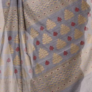 Grey hand woven bengal handloom saree with blouse 4