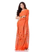 Orange hand woven bengal handloom saree with blouse