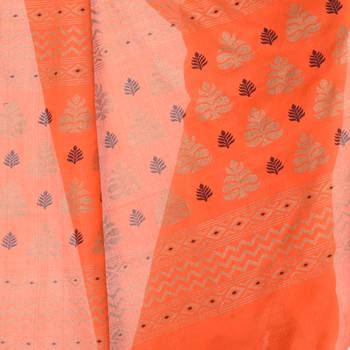 Orange hand woven bengal handloom saree with blouse 4