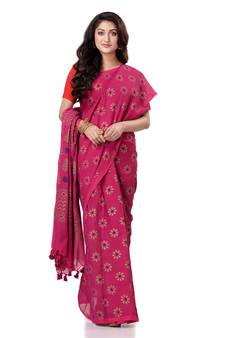 Pink hand woven bengal handloom saree with blouse