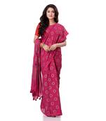 Pink hand woven bengal handloom saree with blouse