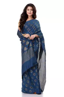 Blue hand woven bengal handloom saree with blouse