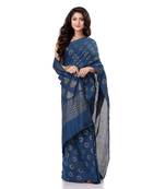 Blue hand woven bengal handloom saree with blouse