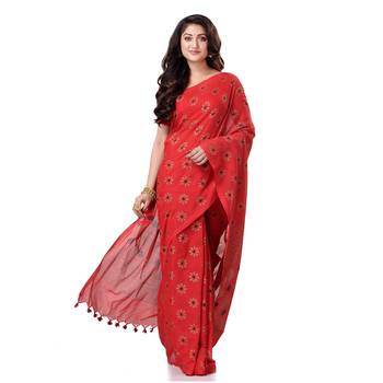 Red hand woven bengal handloom saree with blouse 1