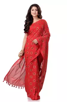 Red hand woven bengal handloom saree with blouse