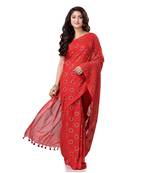Red hand woven bengal handloom saree with blouse
