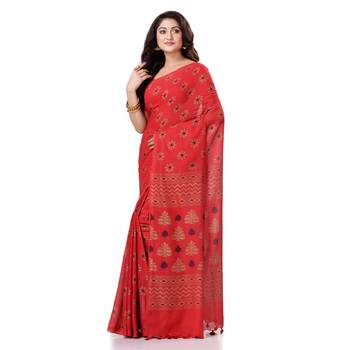 Red hand woven bengal handloom saree with blouse 2
