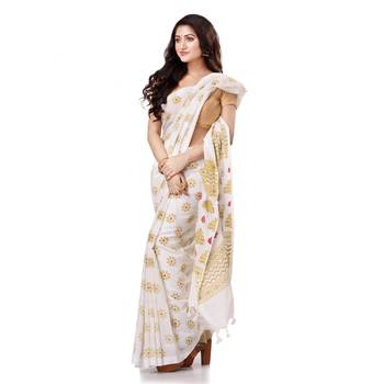 White hand woven bengal handloom saree with blouse 1