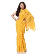 Yellow hand woven bengal handloom saree with blouse
