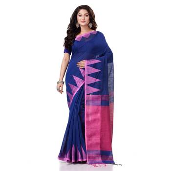 Blue hand woven bengal handloom saree with blouse 1