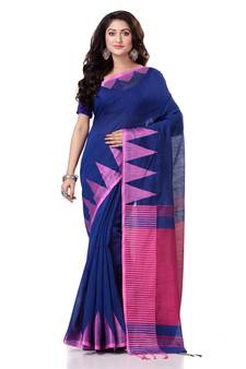 Blue hand woven bengal handloom saree with blouse