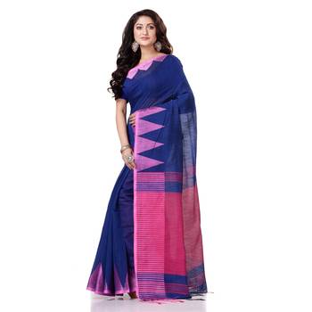 Blue hand woven bengal handloom saree with blouse 2