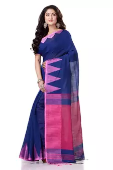 Blue hand woven bengal handloom saree with blouse