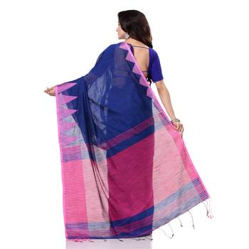 Blue hand woven bengal handloom saree with blouse 3