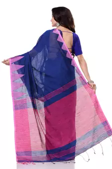 Blue hand woven bengal handloom saree with blouse