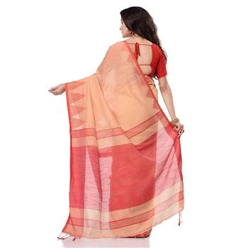 Red hand woven bengal handloom saree with blouse 3