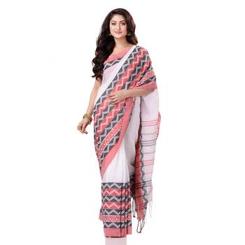 White hand woven bengal handloom saree with blouse 1