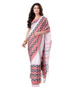 White hand woven bengal handloom saree with blouse