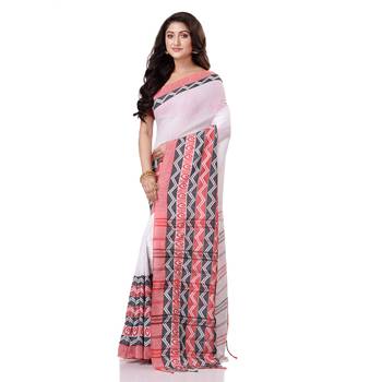 White hand woven bengal handloom saree with blouse 2