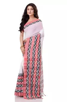 White hand woven bengal handloom saree with blouse