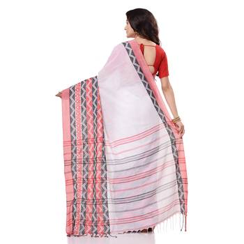 White hand woven bengal handloom saree with blouse 3