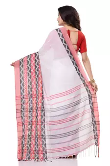 White hand woven bengal handloom saree with blouse