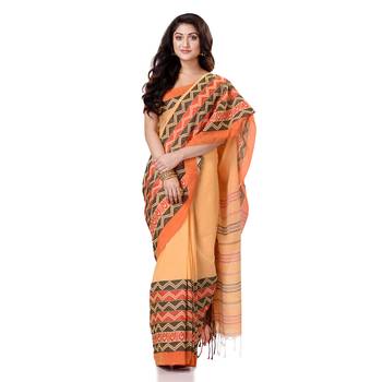 Yellow hand woven bengal handloom saree with blouse 1