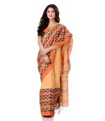 Yellow hand woven bengal handloom saree with blouse