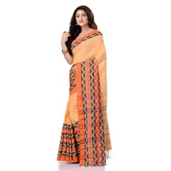 Yellow hand woven bengal handloom saree with blouse 2