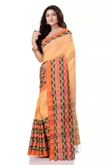 Yellow hand woven bengal handloom saree with blouse