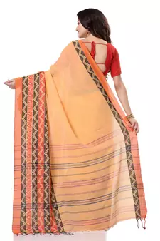 Yellow hand woven bengal handloom saree with blouse
