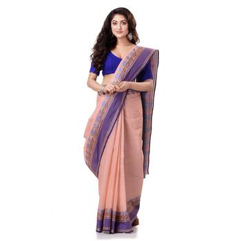Blue Hand Woven Bengal Handloom Saree Without Blouse 1